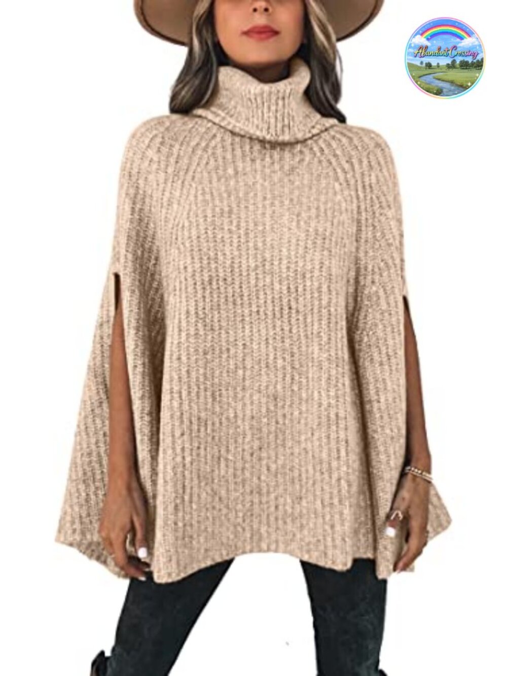 Womens Turtleneck Chunky Poncho Sweater High Neck Long Sleeve Pullover